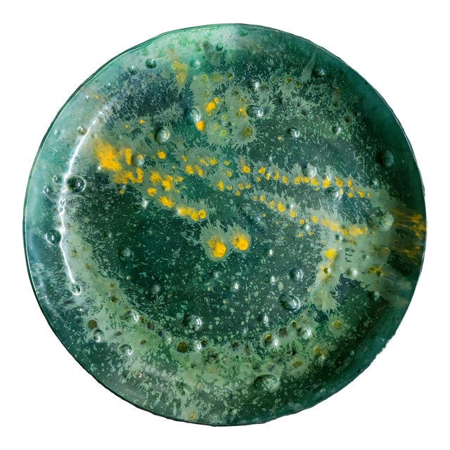 Mid 20th Century Large Blue Green Gold Art Glass Charger Plate Bowl For Sale