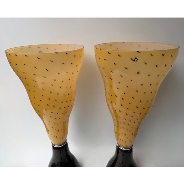 Pair of Speckled Murano Glass Flame Lamps by Leucos. Italy, 1990s For Sale - Image 9 of 12