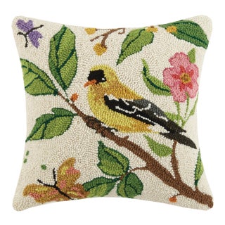 Goldfinch Hook Pillow, 16" x 16" For Sale