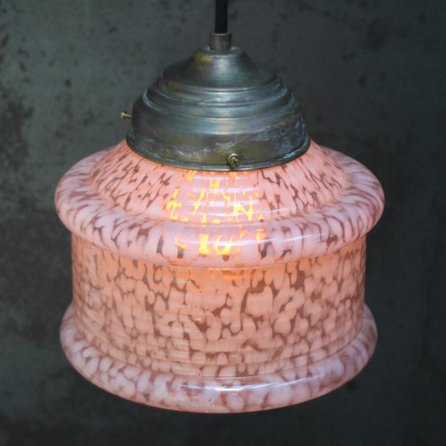 Mid-Century Modern French Clichy Pink Reeded Glass Pendant Lamp For Sale - Image 3 of 7