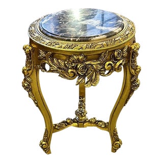 1980s French Rococo Style Marble Topped Side Table For Sale