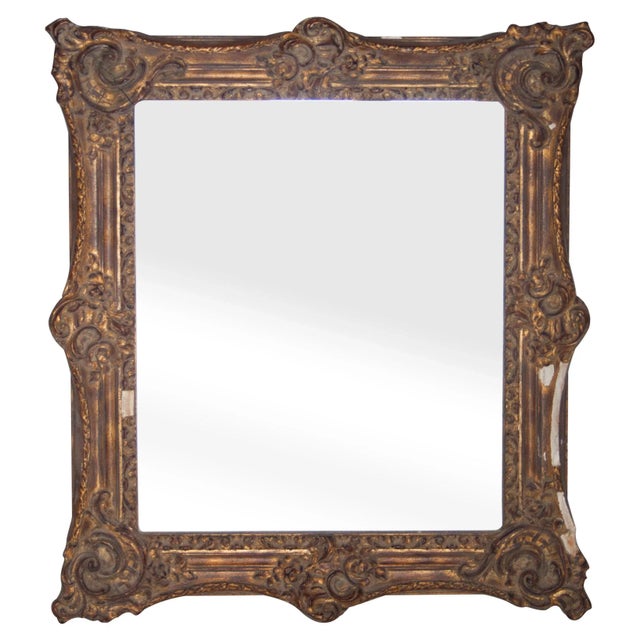 Rectangular Gold Hand Carved Wooden Mirror, Spain, 1970s For Sale - Image 6 of 6
