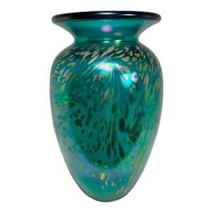 Rare Vintage Murano Iridescent Splatter Turquoise Art Glass Vase 10.5"