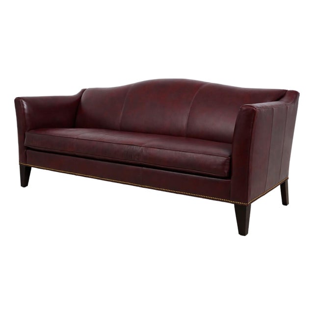 Ethan Allen Burgundy Leather Modern Sofa For Sale