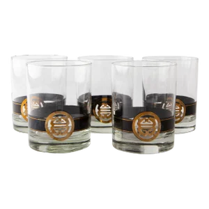 Vintage Set of Cera Lowball Glasses With Gold Shou Symbol