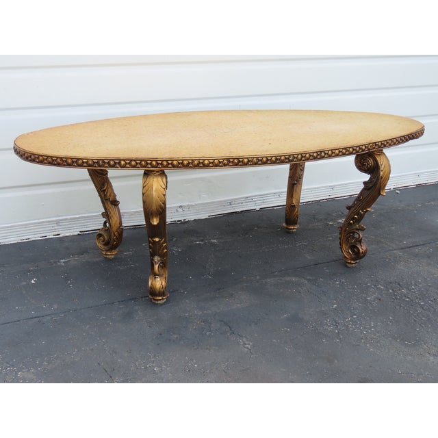 French Antique Gold Finish Oval Marble Top Coffee Table 6640 For Sale - Image 16 of 18