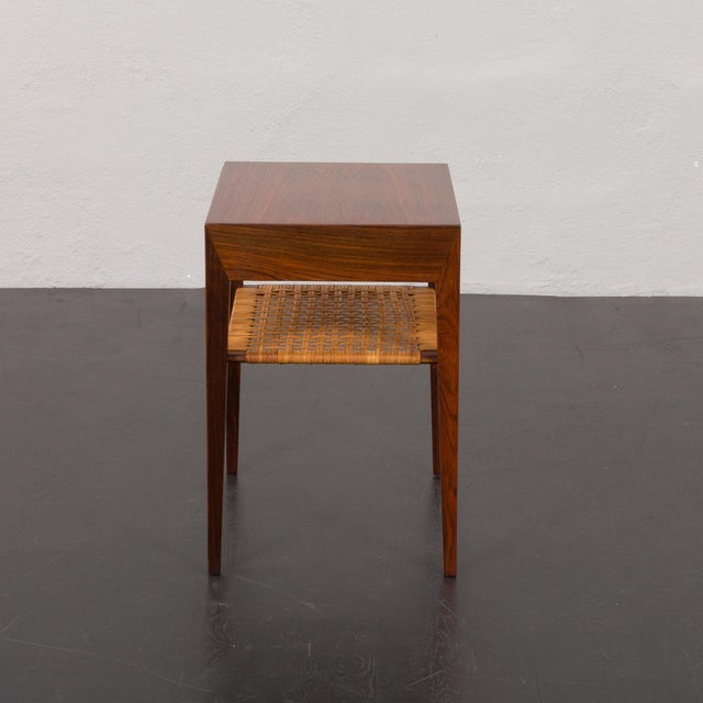 Rosewood and Cane Side Tablewith Hidden Drawer by Severin Hansen for Haslev, Denmark, 1960s For Sale - Image 9 of 17
