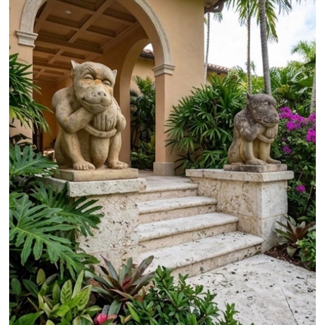 A Pair of Vintage Seated Cast Stone Gargoyle Garden Statues For Sale - Image 9 of 12