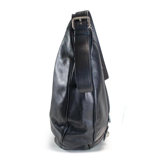 Early 21st Century Versace Repeat Large Hobo Black Leather Silver Hardware Shoulder Bag For Sale - Image 5 of 12