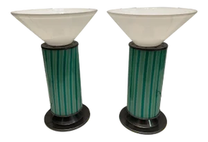 Mid-Century Mint Green Murano Glass Table Lamps, Set of 2