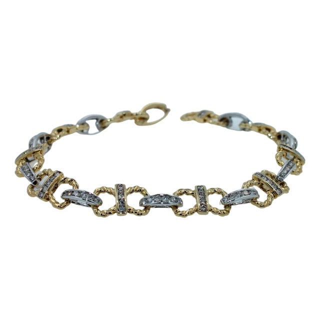 Diamond Horse Shoe Pave Link Layered Rope Fashion 14 Karat Yellow Gold Bracelet For Sale