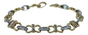 Diamond Horse Shoe Pave Link Layered Rope Fashion 14 Karat Yellow Gold Bracelet