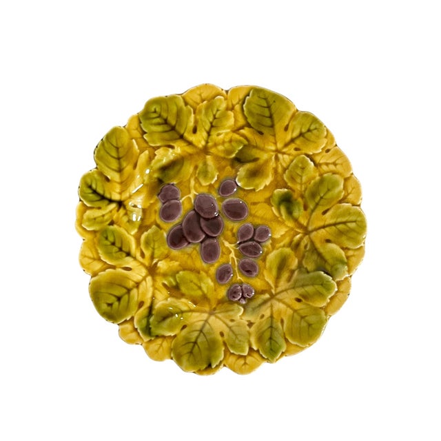Antique Set of 3 French Sarreguemines Majolica Fruit Dessert Plates For Sale - Image 6 of 10