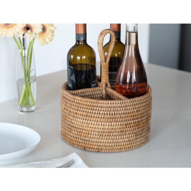 Brown Artifacts Rattan Round 4 section Caddy/Cutlery Holder in Honey Brown For Sale - Image 8 of 9