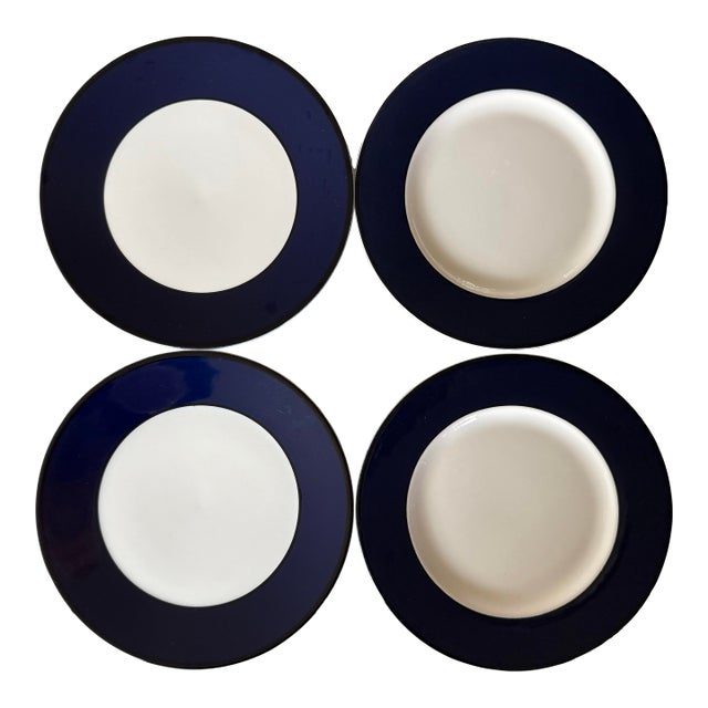 Set of 4 Vintage Italian Pagnossin Treviso Blue Small Plates For Sale