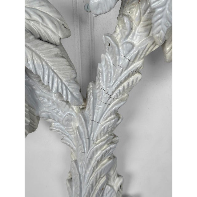 Vintage Florida Regency White Lacquered Palm Tree & Monkey Candle Wall Sconce For Sale - Image 6 of 11