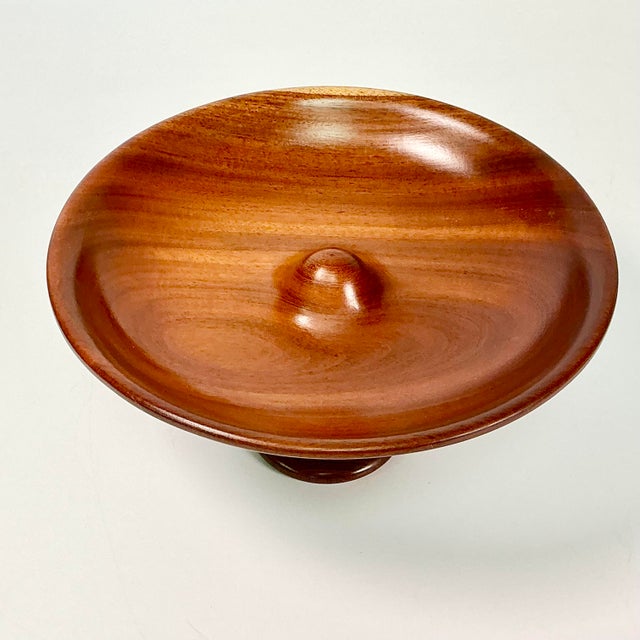 Mid-Century Modern Mid-Century Folk Art Arts & Crafts Hand Turned Walnut Wood Compote. For Sale - Image 3 of 11