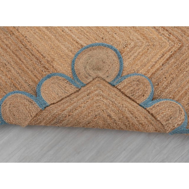 French Blue Scallop Edge Jute Rug 2x4 For Sale - Image 11 of 13