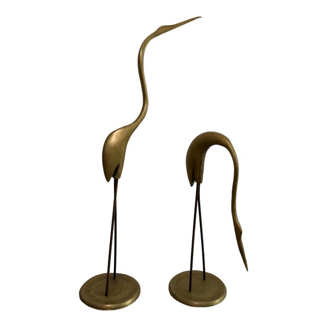 Brazilian Mid-Century Bronze Heron Sculptures - A Pair For Sale