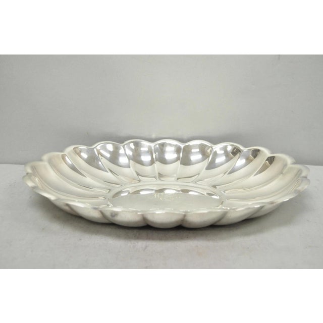 Vintage Reed & Barton "Holiday" Design Scalloped Oval Serving Platter Tray w/ Monogram (HEJ?). Circa Mid 20th Century....