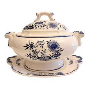 Vintage Blue and White Soup Tureen With Underplate- 2 Pieces