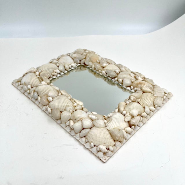 Vintage Shell Encrusted Mirror Antique White Shells For Sale - Image 4 of 12