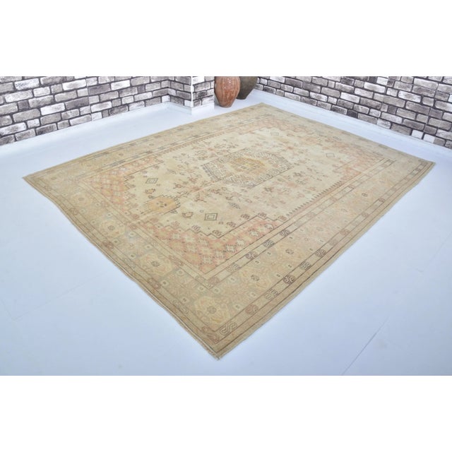 Textile 1960s Natural Pale Vintage Hand Woven Turkish Area Rug For Sale - Image 7 of 11