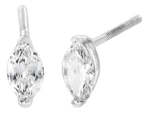 14K White Gold 1/2 Cttw 2 Prong Set Marquise Solitaire Lab Grown Diamond Stud Earrings