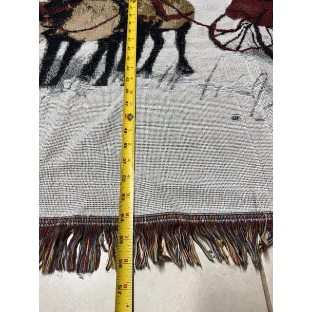 Vintage Winter Reindeer & Sleigh Woven Tapestry Throw With Fringe For Sale - Image 14 of 15