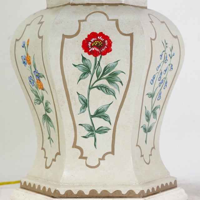 Early 21st Century Vintage Hand-Painted Hexagonal Tole Ginger Jar Table Lamps - a Pair For Sale - Image 5 of 12