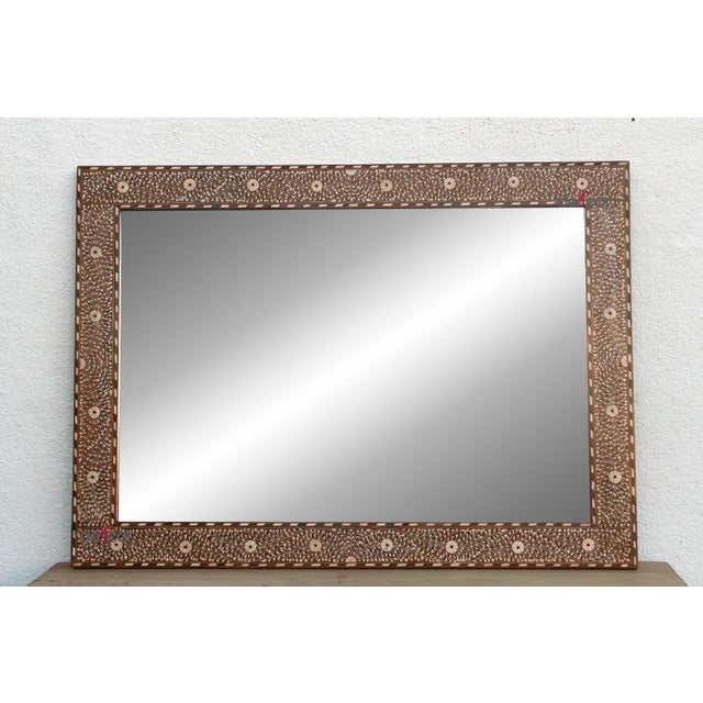 Wood Grand Artisanal Floral Inlay Walnut Finish Mirror For Sale - Image 7 of 8