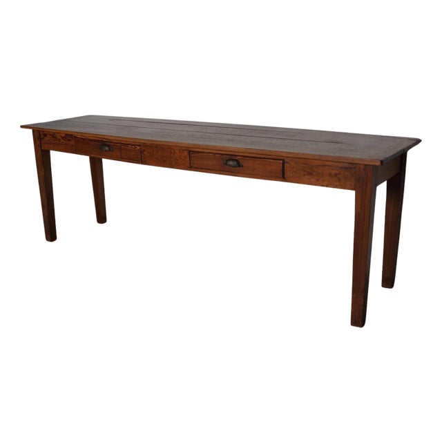 Vintage French Rustic Farmhouse Pitch Pine Desk, 1950s For Sale