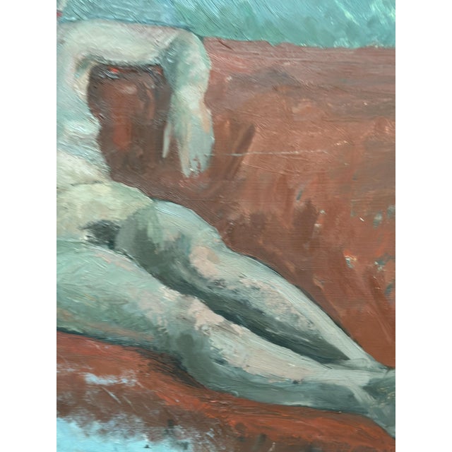 Vilhelm Blomquist, Reclining Lady on Red Couch, 1960s, Oil on Panel, Framed For Sale - Image 16 of 18