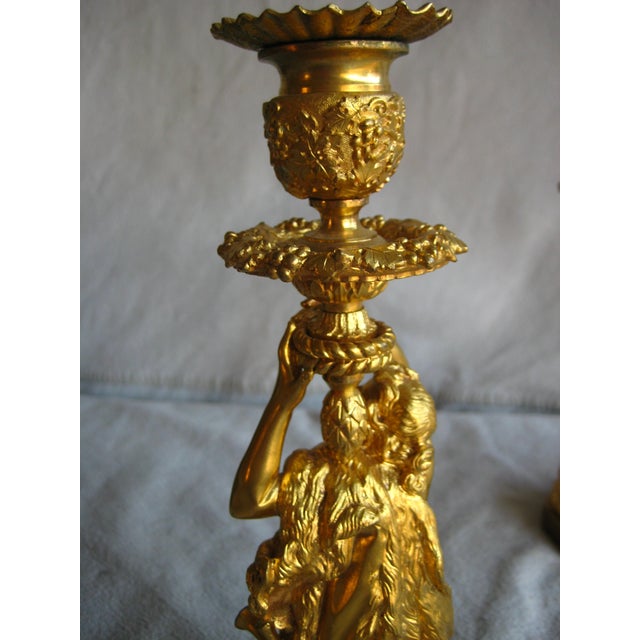 Bronze Mid 19th Century Pair of French Napoleon III Gilded Bronze Candlestick For Sale - Image 8 of 13
