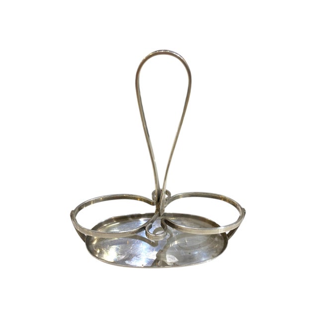 Silver Mid 20th Century Arthur Krupp Milano Oil and Vinegar Glass and Silverplate Cruet Set - 3pcs, Possibly Gio Ponti For Sale - Image 8 of 16
