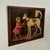 Whimsical mid century oil painting on canvas of a fancy dressed monkey and a dog in a classical garden setting, executed...