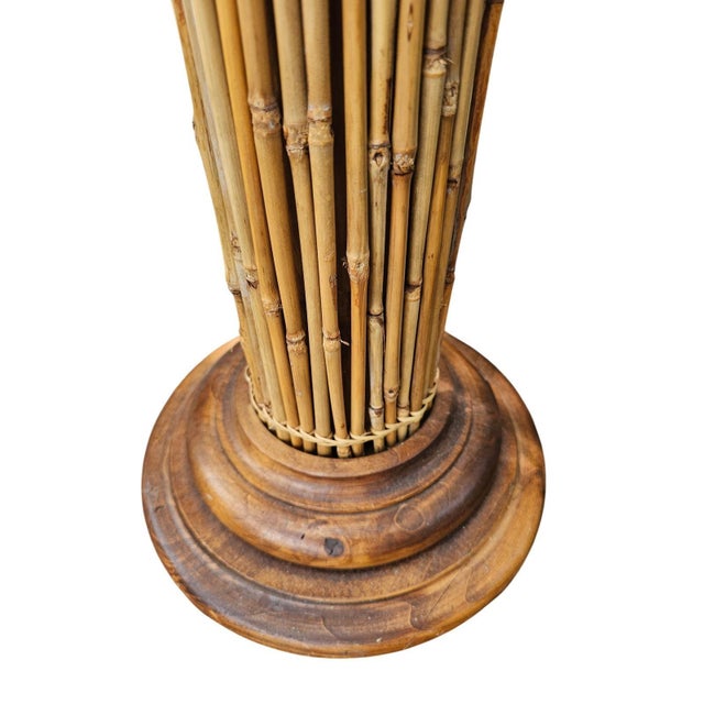 Coastal Vintage Coastal Tan Boho Coastal Rattan Tiki Floor Lamp For Sale - Image 3 of 6