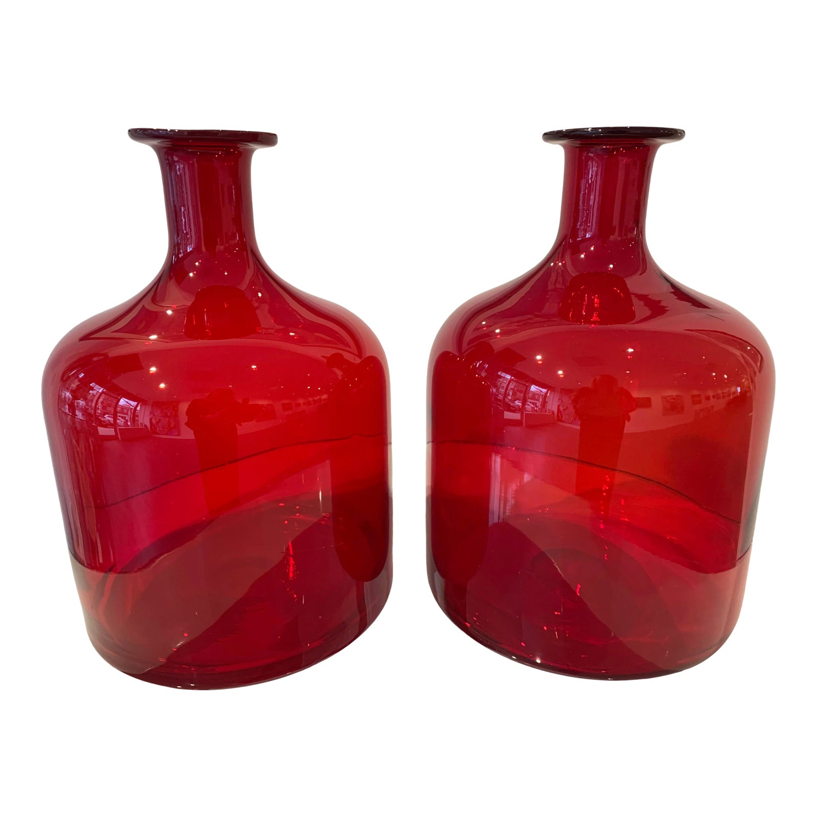 Late 20th Century Red Glass Vases A Pair Chairish