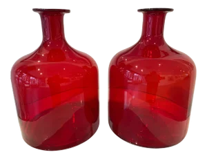 Late 20th Century Red Glass Vases- A Pair