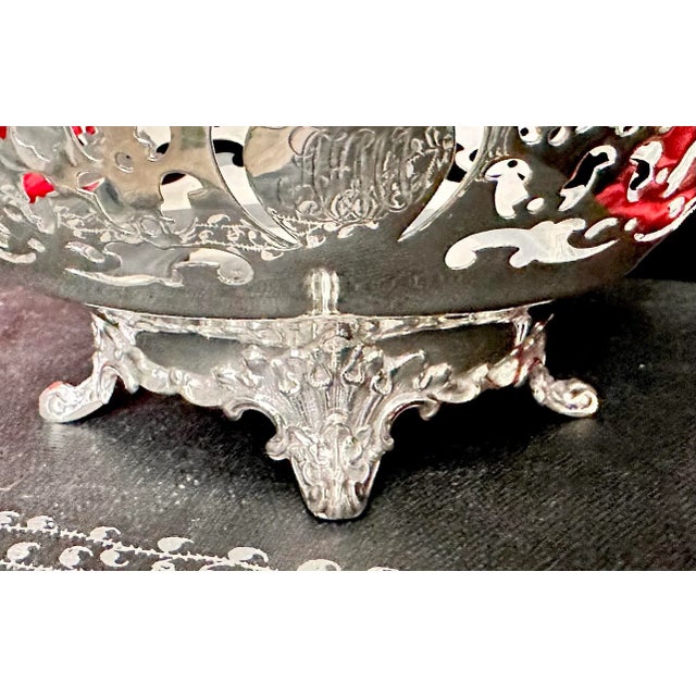 Tiffany and Co. Vintage Tiffany Sterling Silver Bowl / Sterling Nut Dish Pierced Monogramed Bowl For Sale - Image 4 of 11