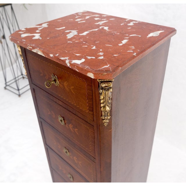 Rouge Marble Top 6 Drawers w/ Dovetails French Louis XV Lingerie Chest Dresser For Sale - Image 15 of 18
