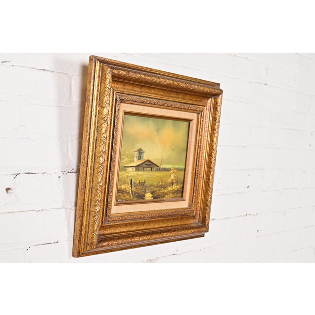 Original Artist Signed Oil Rural Landscape Painting of "Barn in Afternoon" in Carved Giltwood Frame For Sale - Image 4 of 12