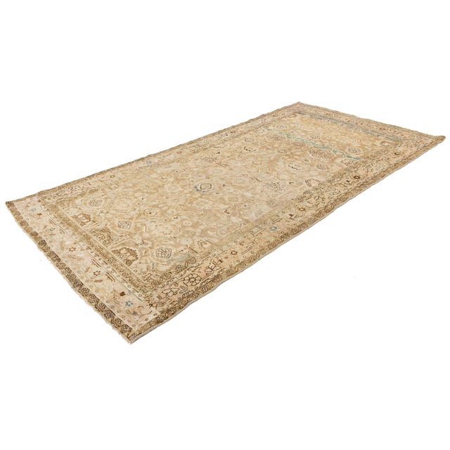 Mid-Century Modern Vintage Hand-Knot Neutral Oushak Area Rug With Soft Sky Blue Accents For Sale - Image 3 of 9