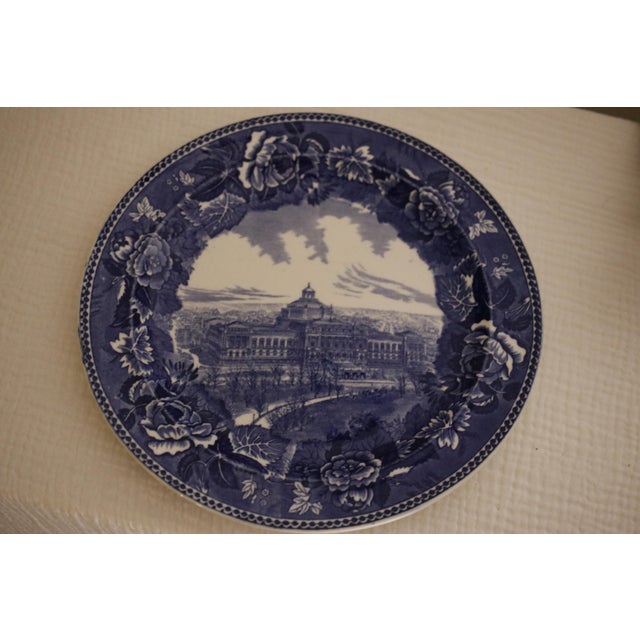American 1892 Wedgwood Flow Blue Library of Congress Plate For Sale - Image 3 of 11