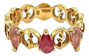 Gucci Logo Pink Sapphire 18k Rose Gold Band Ring - Size 4