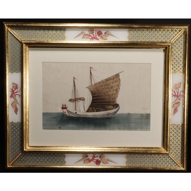 Cream China Trade Watercolor Paintings of Chinese Sampans and Junks- a Set of Twelve For Sale - Image 8 of 11