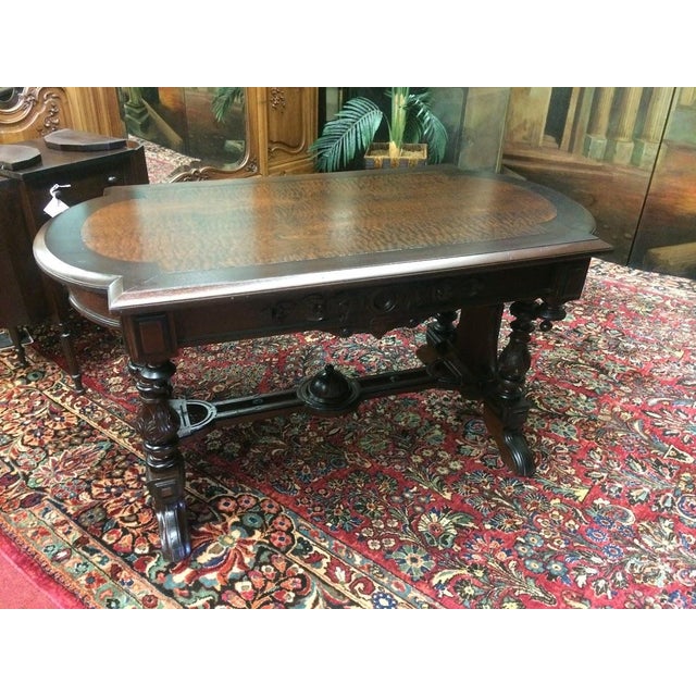 Antique Library Table, Victorian Accent Table, Walnut and Tiger Maple For Sale - Image 12 of 12