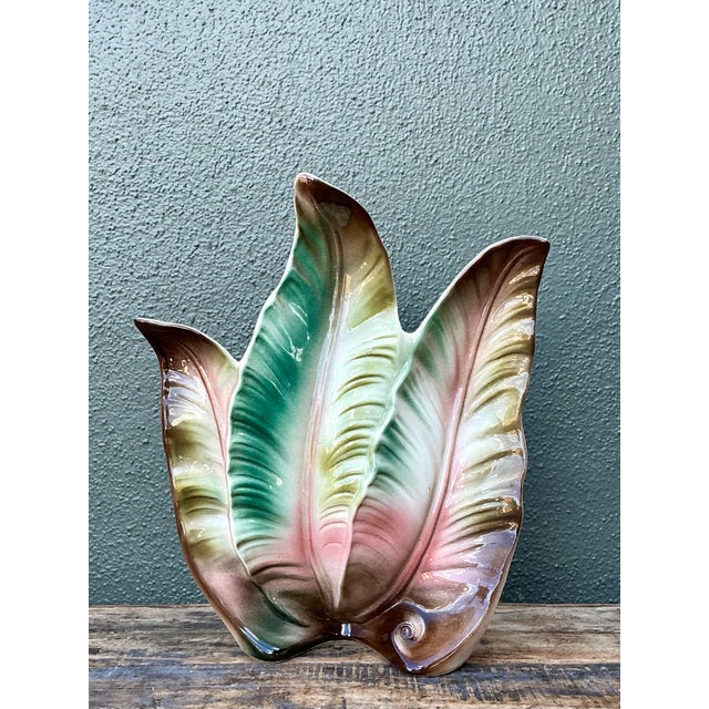 Vintage 1950s Glazed Ceramic Leaf Light For Sale - Image 9 of 12