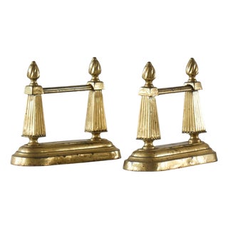 Neoclassical Andirons in Patinated Brass, 1890s, Set of 2 For Sale