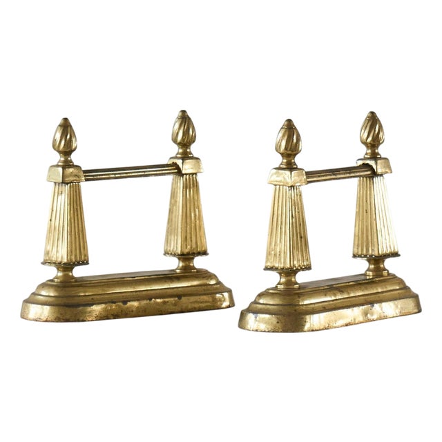 Neoclassical Andirons in Patinated Brass, 1890s, Set of 2 For Sale